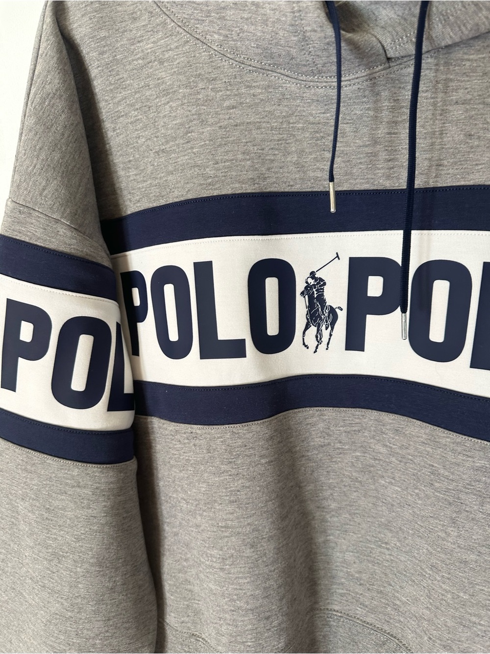 Polo Ralph Lauren 1967 Logo Around Double Knit Hoodie Women’s XL Gray Navy - Picture 2 of 8
